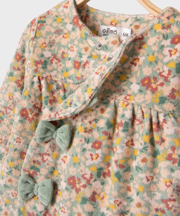 Pyjama en velours à motifs fleuris ouverture devant bébé fille vue3 - GEMO 4G BEBE - GEMO