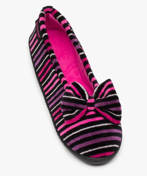 Chaussons femme ballerines rayées en velours - Isotoner vue5 - ISOTONER - GEMO