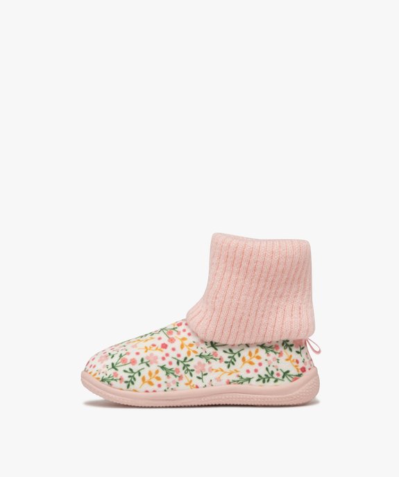 Chaussons bébé fille boots à col chaussette motif fleuri vue3 - GEMO 4G BEBE - GEMO