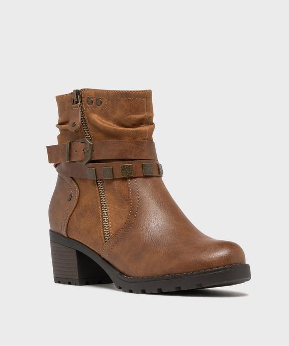 Boots femme zippées à talon carré et semelle crantée col plissé vue8 - EMILIA ROSA - GEMO