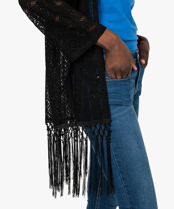 Gilet long en dentelle pour femme avec bas à franges  vue2 - FOLLOW ME - GEMO