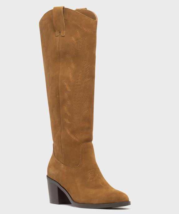 Bottes dessus cuir velours esprit Santiag femme - Tanéo vue3 - TANEO - GEMO
