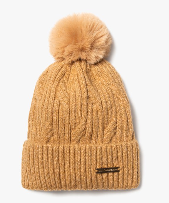 Bonnet en maille côtelée avec pompon poilu femme - LuluCastagnette vue1 - LULUCASTAGNETTE - GEMO