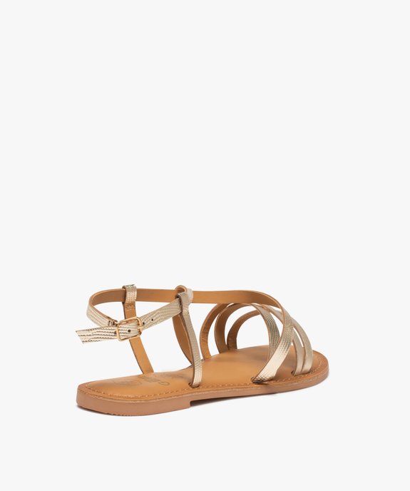 Sandales femme à talon plat et fines brides en cuir métallisé vue4 - GEMO (CASUAL) - GEMO
