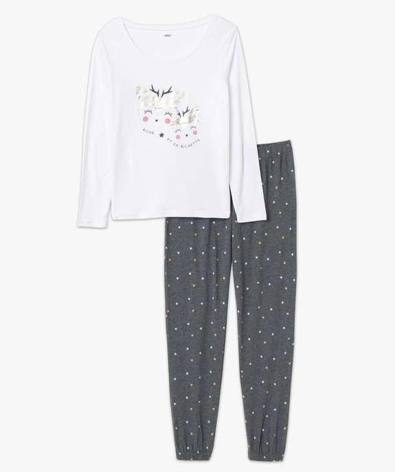 Ensemble 3 pièces femme : pyjama et veste zippée en maille peluche vue4 - GEMO(HOMWR FEM) - GEMO