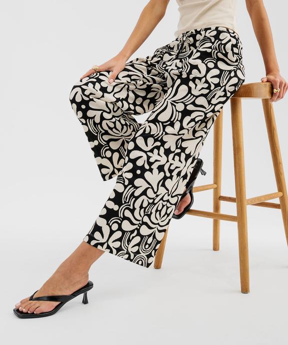 Pantalon ample en matière texturée avec ceinture élastique femme vue1 - GEMO 4G FEMME - GEMO