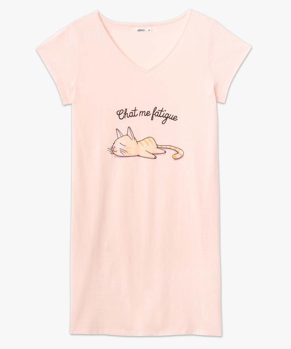 Chemise de nuit imprimée à manches courtes femme vue4 - GEMO 4G FEMME - GEMO