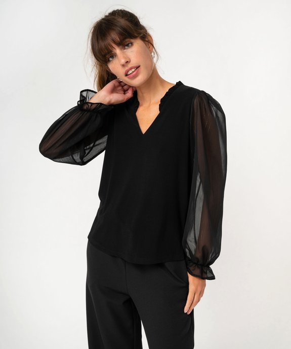 Blouse unie avec manches longues en voile femme vue1 - GEMO(FEMME PAP) - GEMO