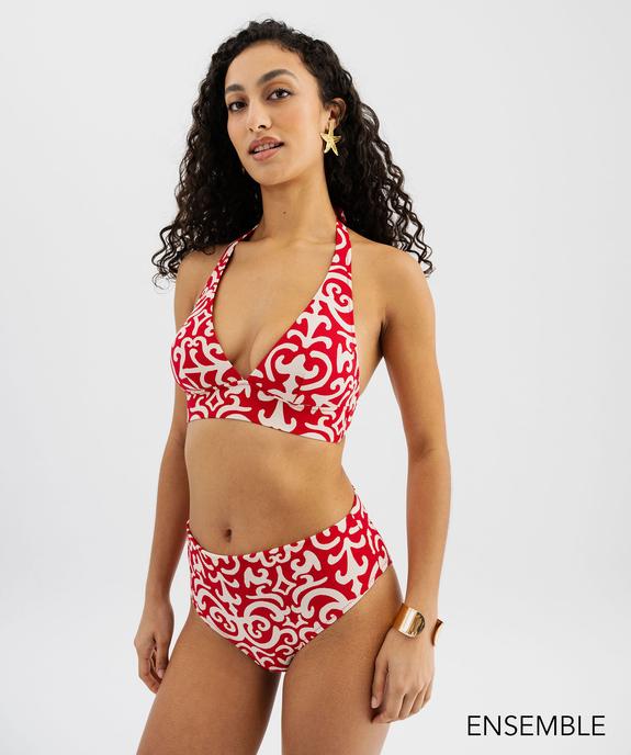 Ensemble de maillot de bain deux pièces en maille gaufrée rouge pour femme - GEMO