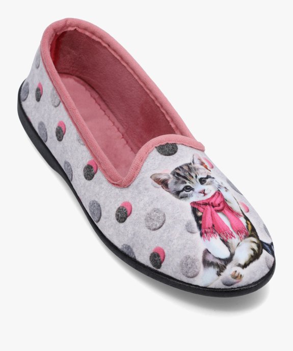 Chaussons femme en velours ras imprimés chat vue5 - GEMO(HOMWR FEM) - GEMO