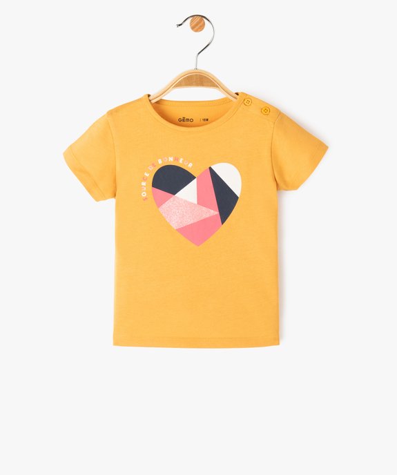 Tee-shirt bébé fille en coton à manches courtes et motif pailleté vue1 - PREMIER PRIX BY GEMO - GEMO