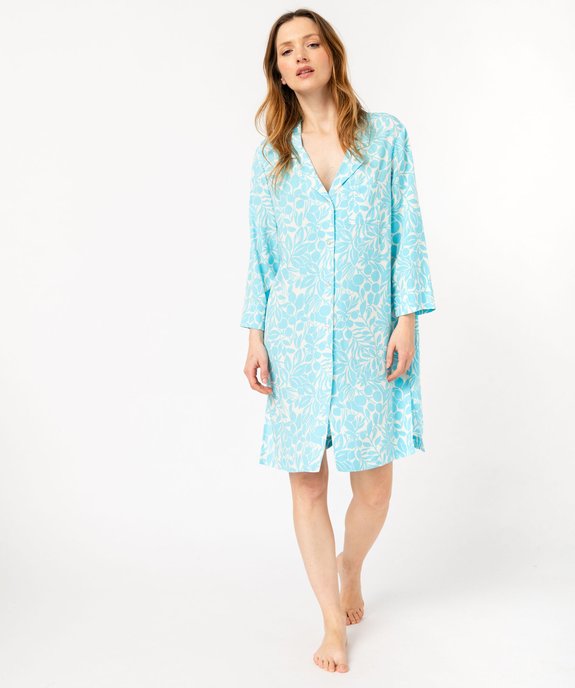Chemise de nuit femme imprimée forme liquette à manches 3/4 vue1 - GEMO 4G FEMME - GEMO