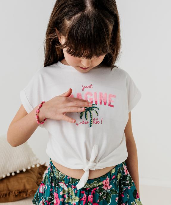 Tee-shirt manches courtes imprimé avec liens à nouer fille vue5 - GEMO 4G FILLE - GEMO