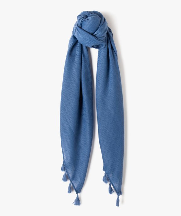 Foulard femme uni en maille texturée et finitions pompons vue1 - GEMO 4G FEMME - GEMO