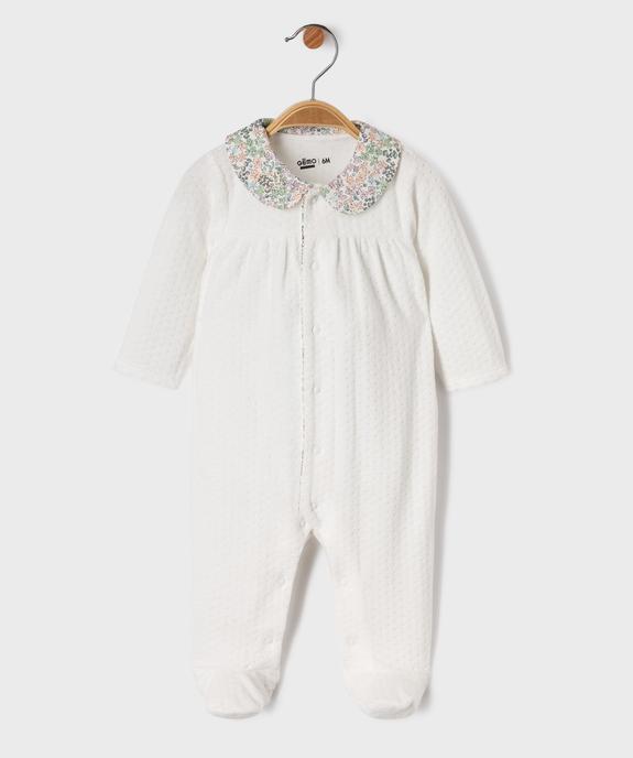 Pyjama en velours à col Claudine et ouverture devant bébé fille vue1 - GEMO 4G BEBE - GEMO