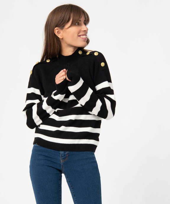 Pull femme rayé avec boutons sur les épaules  vue1 - GEMO(FEMME PAP) - GEMO