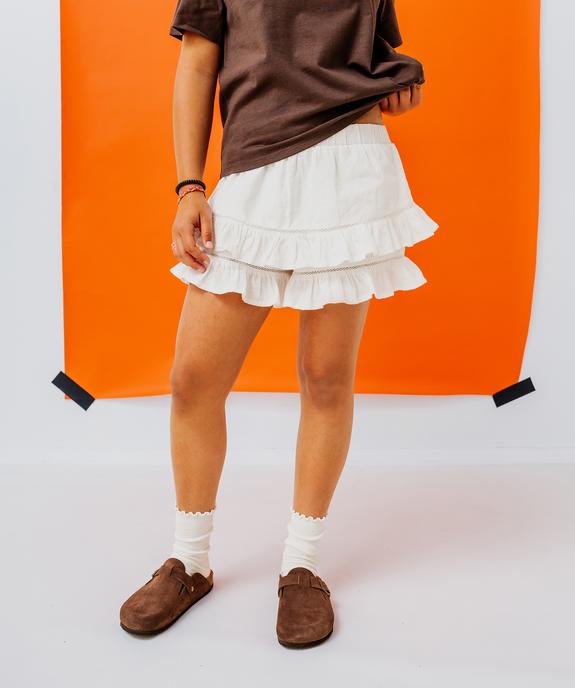 Short à volants en coton avec taille élastique fille vue1 - GEMO (JUNIOR) - GEMO