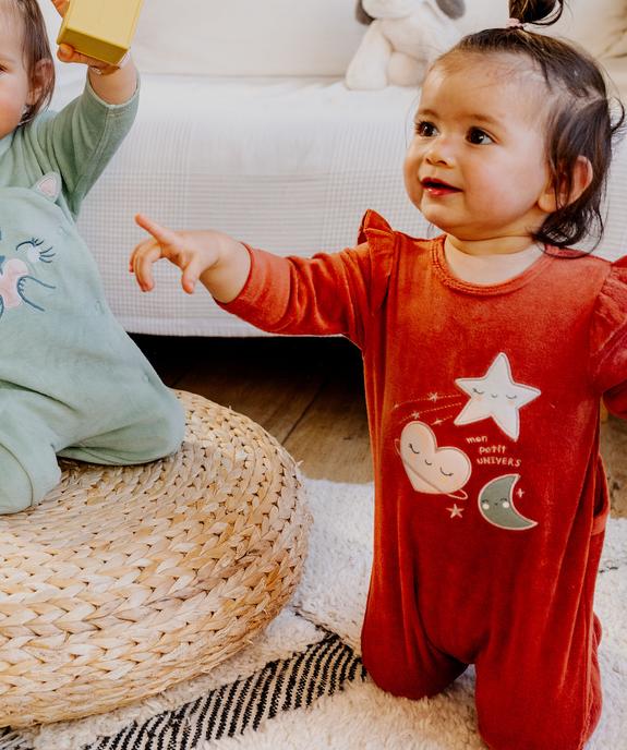 Pyjama en velours avec motif brodés et volants aux épaules bébé fille vue5 - GEMO 4G BEBE - GEMO