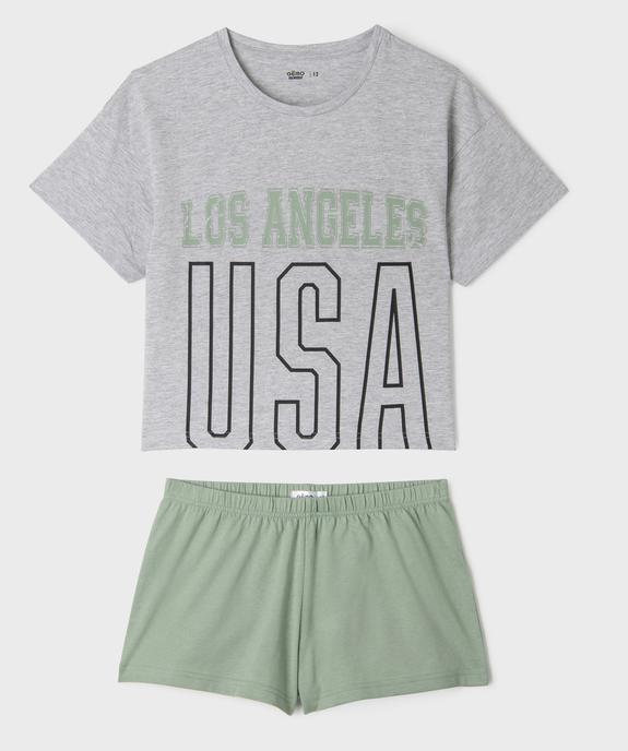 Pyjashort bicolore avec inscription USA fille vue1 - GEMO 4G FILLE - GEMO