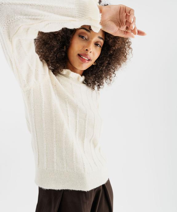 Pull en maille ajourée avec finitions froncées femme vue1 - GEMO(FEMME PAP) - GEMO