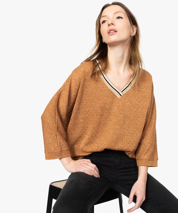 Pull femme en maille fine ajourée et détails pailletés vue1 - GEMO(FEMME PAP) - GEMO