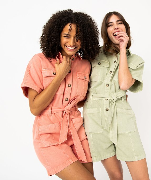 Combishort en toile denim à manches courtes femme vue7 - GEMO(FEMME PAP) - GEMO