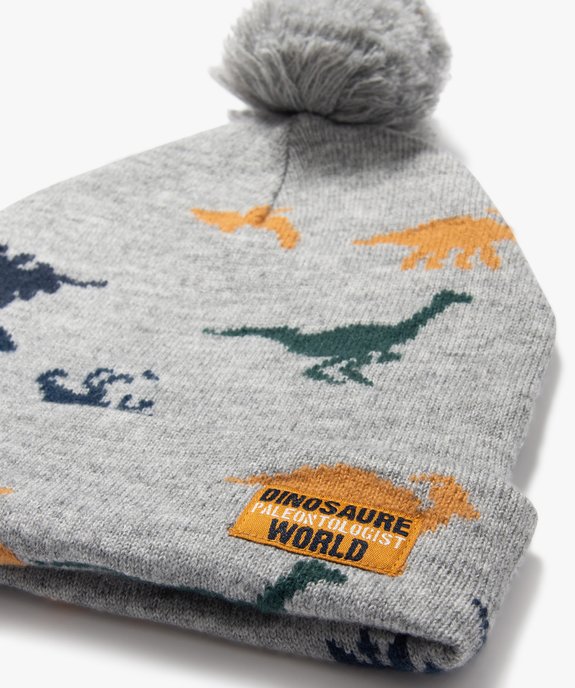 Bonnet à pompon et revers motif dinosaures garçon vue2 - GEMO 4G GARCON - GEMO