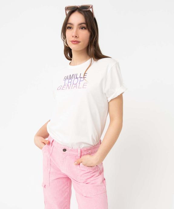 Tee-shirt femme à manches courtes avec message pailleté vue2 - GEMO(FEMME PAP) - GEMO