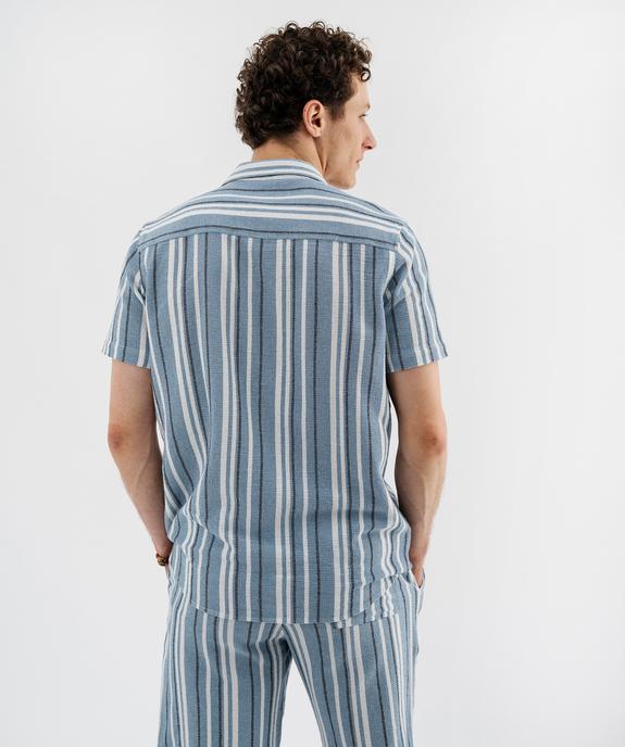 Chemise manches courtes col cubain en textile de coton tissé rayé homme vue3 - GEMO 4G HOMME - GEMO