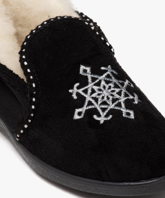 Chaussons femme pantoufles unies à col retourné avec semelle compensée et dessus brodé vue6 - GEMO 4G FEMME - GEMO