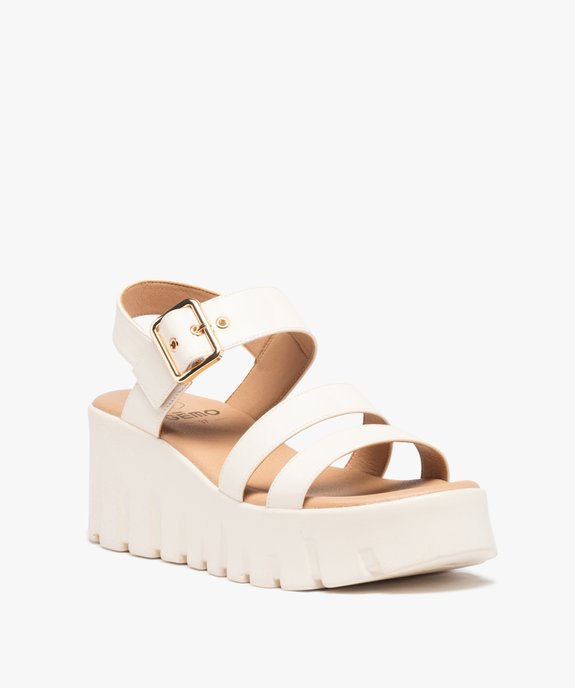 Sandales femme compensées à larges brides unies vue2 - GEMO(URBAIN) - GEMO
