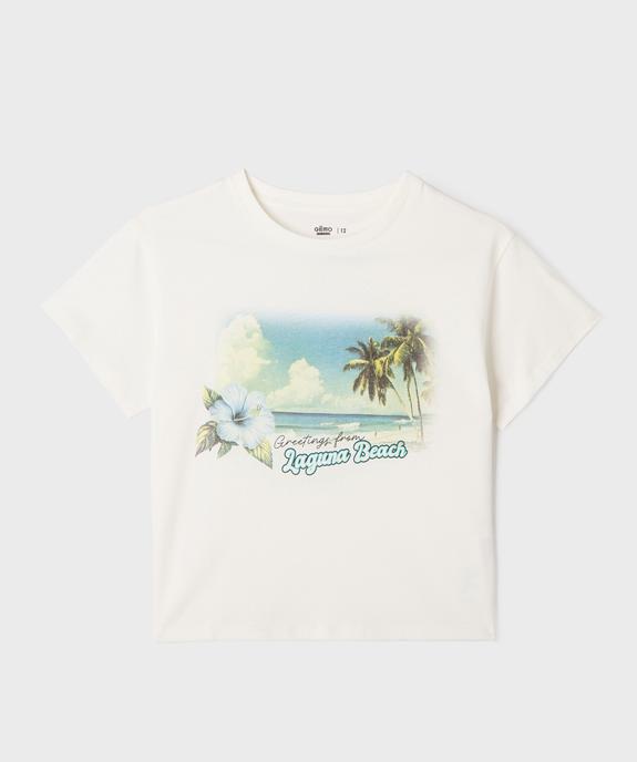 Tee-shirt crop top à manches courtes imprimé fille vue1 - GEMO 4G FILLE - GEMO