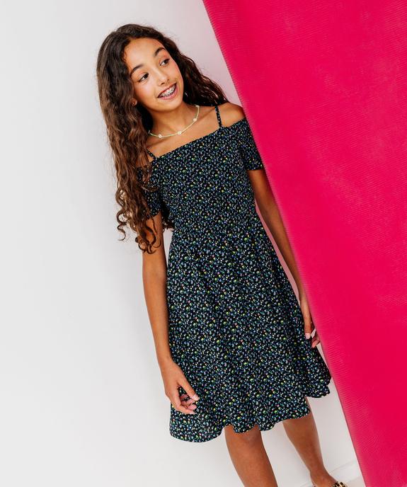 Robe fleurie à fines bretelles et buste smocké fille vue1 - GEMO 4G FILLE - GEMO