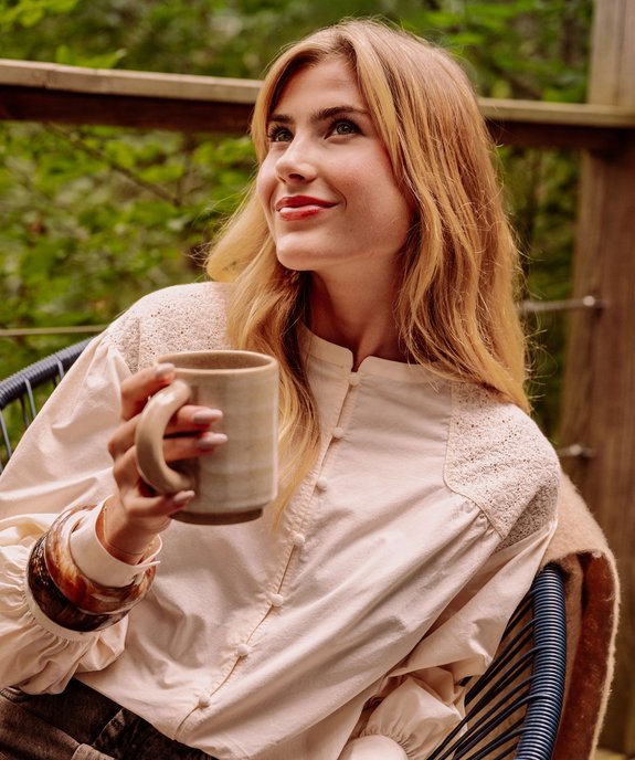Chemise en coton avec empiècement brodé femme vue1 - GEMO(FEMME PAP) - GEMO
