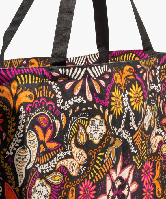 Tote bag en toile à motifs fleuris inspiration indienne vue3 - GEMO (ACCESS) - GEMO