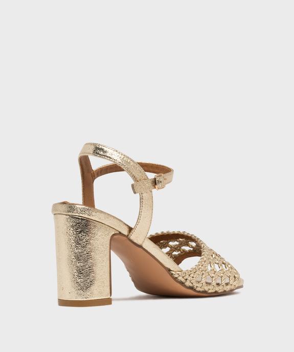 Sandales à talon à bride tressée et ajourée dorée femme vue4 - FOLLOW ME - GEMO