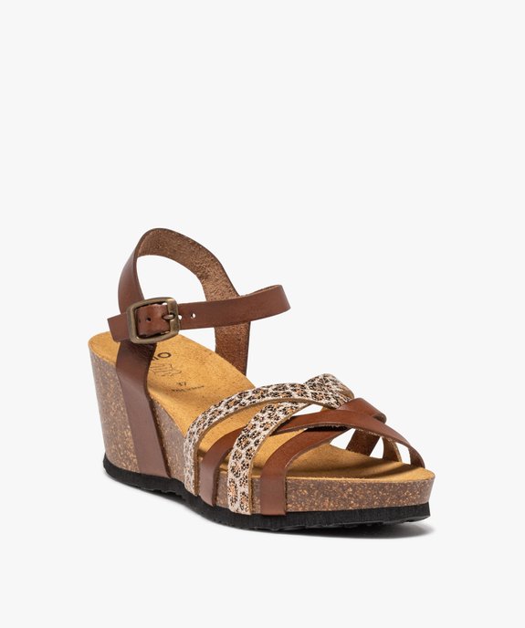 Sandales femme compensées à brides en cuir vue2 - GEMO(URBAIN) - GEMO