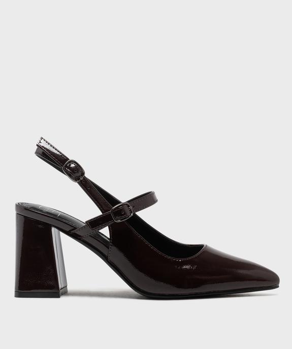 Escarpins sling-back vernis à bout pointu et talon large femme - Follow Me vue1 - FOLLOW ME - GEMO