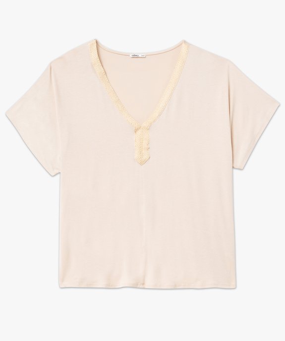 Tee-shirt manches courtes ample avec col V brodé femme grande taille vue4 - GEMO (G TAILLE) - GEMO