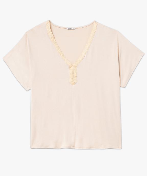 Tee-shirt manches courtes ample avec col V brodé femme grande taille vue4 - GEMO (G TAILLE) - GEMO