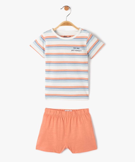 Pyjashort bébé 2 pièces à rayures vue1 - GEMO(BB COUCHE) - GEMO