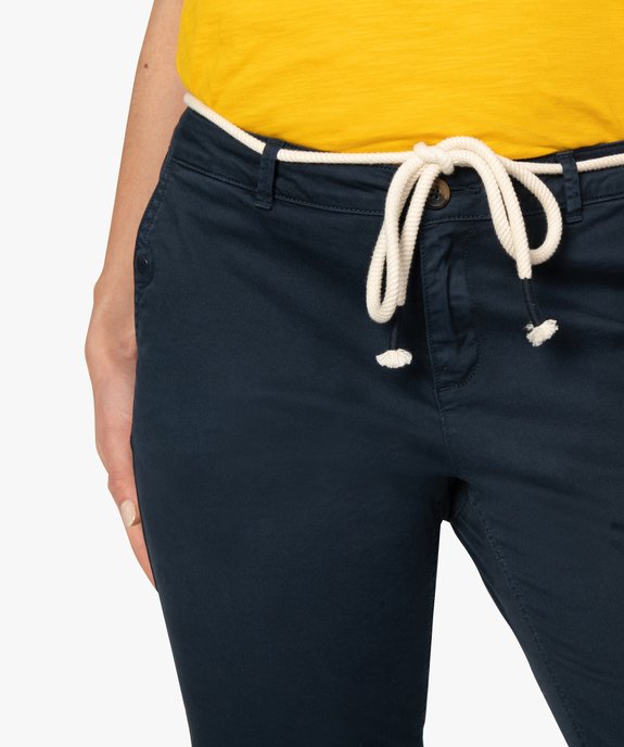 Pantalon femme en coton stretch avec ceinture à nouer vue2 - GEMO(FEMME PAP) - GEMO