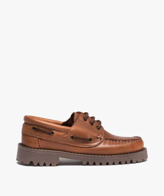 Mocassins unis en cuir à semelle crantée garçon vue1 - GEMO 4G GARCON - GEMO