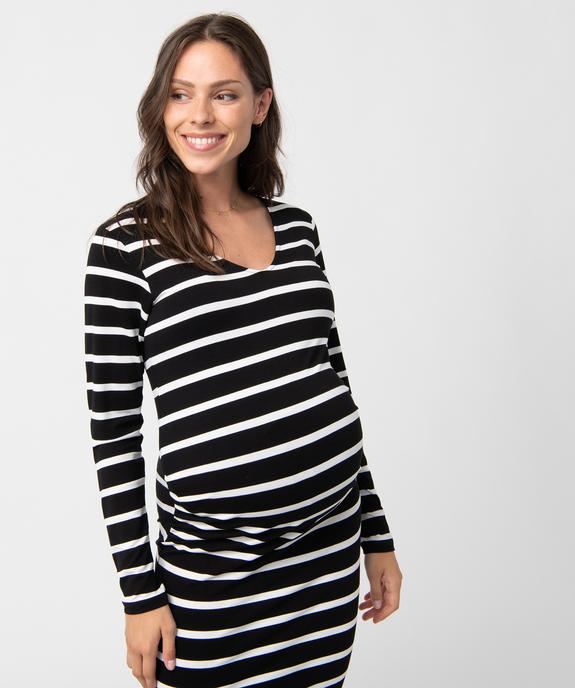 Robe de grossesse rayée en maille extensible à manches longues vue2 - GEMO (MATER) - GEMO