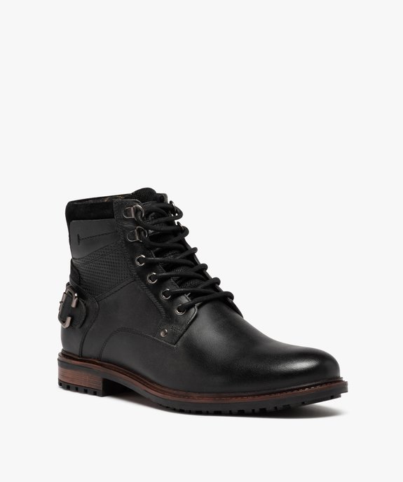 Boots homme dessus en cuir uni à lacets et bride à boucle arrière  vue2 - GEMO (CASUAL) - GEMO