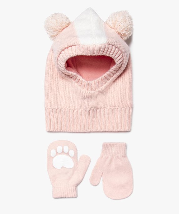 Ensemble bébé fille (2 pièces) moufles et cagoule à pompons vue1 - GEMO(BEBE DEBT) - GEMO