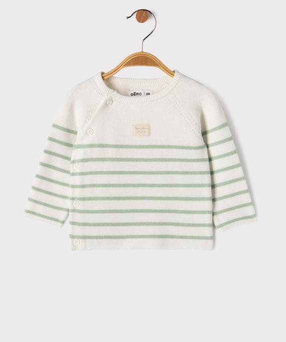 Pull brassière rayé avec fermeture sur le côté bébé vue1 - GEMO(BB COUCHE) - GEMO
