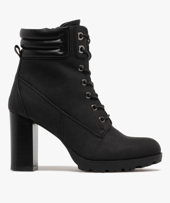Bottines femme à talon haut avec col matelassé à zip et à lacets ronds cirés vue2 - GEMO(URBAIN) - GEMO