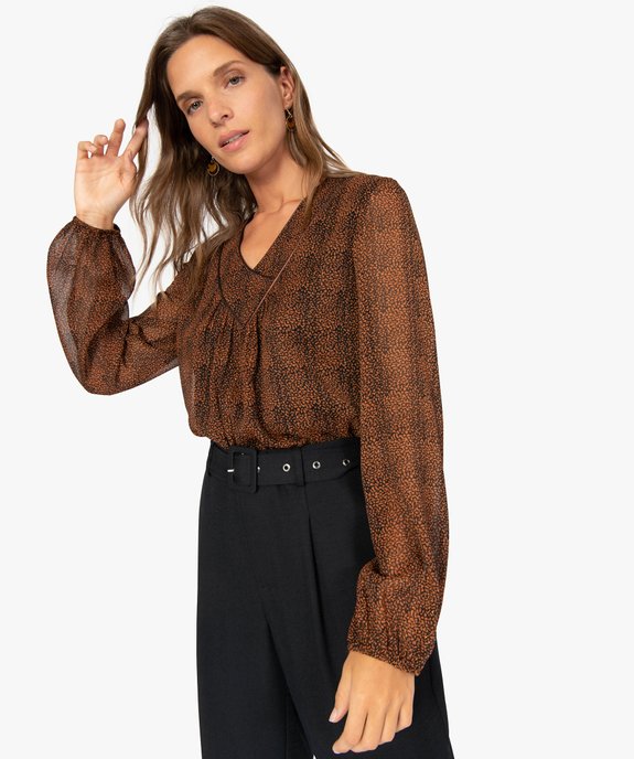 Blouse femme en voile imprimé et fines rayures pailletées vue1 - GEMO(FEMME PAP) - GEMO