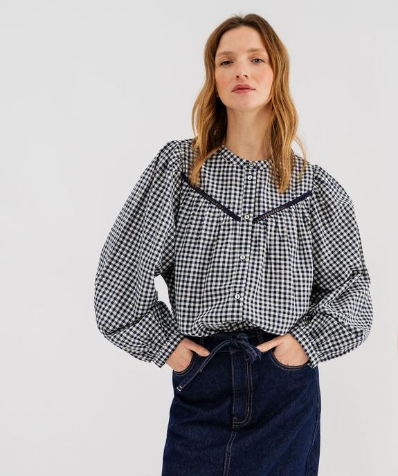 Blouse en coton avec manches froncées femme vue1 - GEMO(FEMME PAP) - GEMO